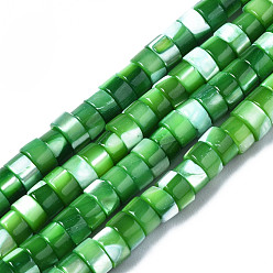 Lime Green Natural Trochus Shell Beads Strands, Dyed, Flat Round/Disc, Heishi Beads, Lime Green, 4x2mm, Hole: 0.8mm, about 154~160pcs/strand, 14.96~15.75 inch(38~40cm)