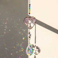 Amethyst Natural Amethyst Tree of Life Suncatchers, Metal with Glass Beaded Hanging Pendant Decoration, 330mm