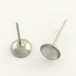 Stainless Steel Color 304 Stainless Steel Post Stud Earring Findings, Stainless Steel Color, 8mm, pin: 0.8mm