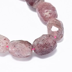 Quartz Fraise Naturel de fraise de quartz brins de perles, facette, ovale, 18~20.5x13~14mm, Trou: 1.2mm, Environ 21 pcs/chapelet, 15.6 pouce (39.8 cm)