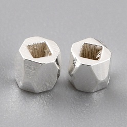 925 Sterling Silver Plated Brass Spacer Beads, Long-Lasting Plated, Faceted Column, 925 Sterling Silver Plated, 2x2mm, Hole: 1mm