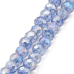 Cornflower Blue Spray Painted Imitation Jade Glass Beads Strands, AB Color Plated, Faceted, Round, Cornflower Blue, 4x3.5mm, Hole: 1mm, about 135pcs/strand, 18.90''(48cm)