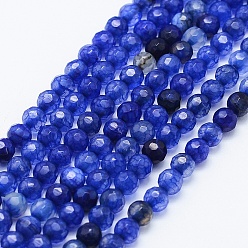 Royal Blue Natural Agate Beads Strands, Dyed & Heated, Round, Faceted, Royal Blue, 4mm, Hole: 0.5mm, about 92pcs/strand, 14.57 inch(37cm)
