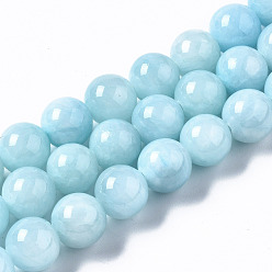 Light Sky Blue Natural Dyed Yellow Jade Gemstone Bead Strands, Round, Light Sky Blue, 10mm, Hole: 1mm, about 40pcs/strand, 15.7 inch