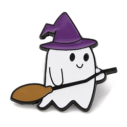 Hat Halloween Ghost Theme Alloy Enamel Brooch, Pin for Backpack Clothes, Hat, 30.5x32x1.5mm