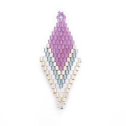 Plum MIYUKI & TOHO Handmade Japanese Seed Beads Links, Loom Pattern, Rhombus, Plum, 44.6~45.2x17.8~18.6x1.6~1.7mm, Hole: 1.4~1.6mm