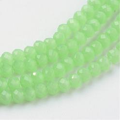 Vert Clair Perles en verre jade d'imitation, facette, rondelle, vert clair, 3x2mm, Trou: 0.5mm, Environ 160~165 pcs/chapelet, 15.35 pouces ~ 15.75 pouces (39~40 cm)