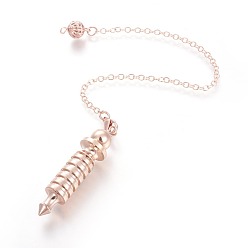 Rose Gold Brass Coil Dowsing Pendulums, Spiral Pendulum, with Lobster Claw Clasps, Bullet, Rose Gold, 230x2.5x8mm