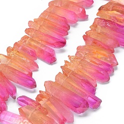 Camellia Natural Dyed Quartz Pointed Beads Strands, Two Tone Color, Bullet, Top Drilled Beads, Camellia, 19~35x5~11mm, Hole: 1mm, about 59~64pcs/strand, 13.7~14.1 inch(35~36cm)