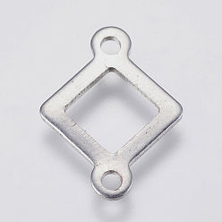 Stainless Steel Color 201 Stainless Steel Links connectors, Hollow Rhombus, Stainless Steel Color, 16x12x0.8mm, Hole: 1.5mm
