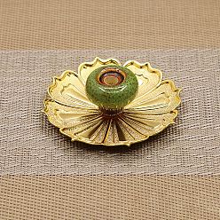 Olive Terne Porte-encens en porcelaine, avec base de fleur en alliage, bouddhisme aromathérapie four décor à la maison, vert olive, 88x28mm