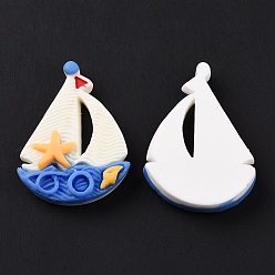 White Opaque Resin Cabochons, Ocean Theme, Sailboat with Starfish, White, 30.4x23.5x6mm