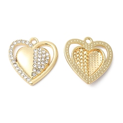 Oro Colgantes de aleación de rhinestone, encantos del corazón, dorado, 19.5x18.5x3.5 mm, agujero: 1.6 mm