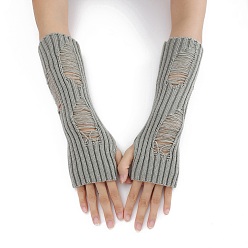 Dark Gray Acrylic Fiber Yarn Knitting Fingerless Gloves, Winter Warm Gloves with Thumb Hole, Dark Gray, 200x70mm