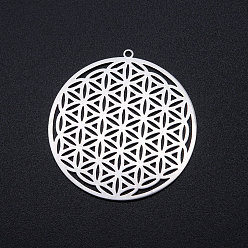 Stainless Steel Color 201 Stainless Steel Filigree Charms, Spiritual Charms, Flower of Life, Stainless Steel Color, 42x40x1mm, Hole: 1.6mm