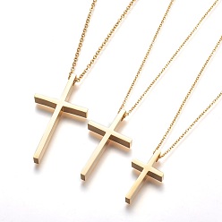 Golden 304 Stainless Steel Pendant Necklaces, Cross, Golden, 17.71 inch~20.47 inch(45~52cm)