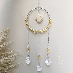 Citrine Glass Pendant Decoration, Suncatchers, with Metal Findings, Natural Citrine, 400x90mm