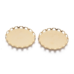 Golden 304 Stainless Steel Cabochon Settings, Lace Edge Bezel Cups, Oval, Golden, Tray: 18x13mm, 19x14x2.5mm