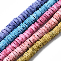Mixed Color Natural Sea Shell Beads Strands, Dyed, Flat Round/Disc, Heishi Beads, Mixed Color, 5~7x1.5~2.5mm, Hole: 0.9mm, about 329~348pcs/strand, 22.32 inch~22.83 inch(56.7~58cm)