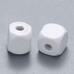 Blanc Perles de bois d'érable naturel peintes à la bombe, cube, blanc, 9~11x8~10x9~10x3~4 mm, environ 1000 pcs / 500 g