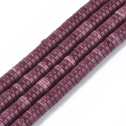 Old Rose Natural Agate Beads Strands, Dyed, Heishi Beads, Flat Round/Disc, Old Rose, 4x1mm, Hole: 1mm, about 250~329pcs/strand, 15.7 inch