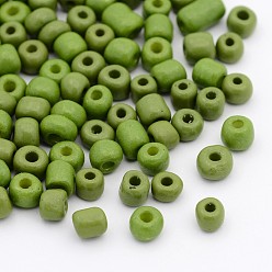 Gris Oliva Hornear bolas de semillas de vidrio de pintura, verde oliva, 6/0, 4~5x3~4 mm, agujero: 1~2 mm, Sobre 450 unidades / 50 g, 50 g / bolsa, 18bolsas/2libra