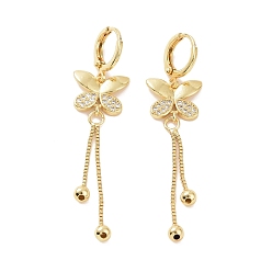 Golden Clear Cubic Zirconia Butterfly Dangle Hoop Earrings, Brass Chain Tassel Long Drop Earrings for Women, Golden, 59mm, Pin: 0.8mm