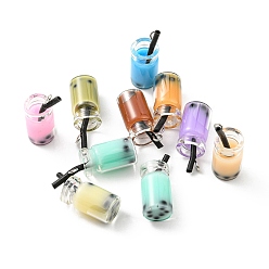 Mixed Color Translucent Resin Pendants, Drink Charms, Milk Tea Cup with Metal Loops, Mixed Color, 23.5x10mm, Hole: 1.8mm, about 10pcs/bag