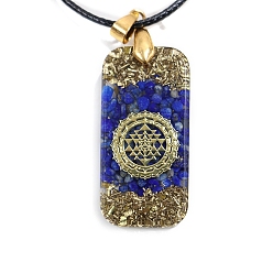 Ляпис-Лазурь Ожерелье с прямоугольной подвеской из смолы с кусочками натурального лазурита внутри, ожерелье на тему чакры, 19.69 дюйм (50 см)