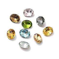 Mixed Color Faceted K9 Glass Rhinestone Cabochons, Pointed Back & Back Plated, Oval, Mixed Color, 10x8x4mm