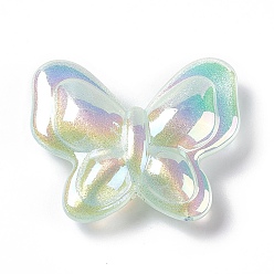 Light Green Opaque Acrylic Beads, with Glitter Powder, AB Color, Butterfly, Light Green, 27x32x8.5mm, Hole: 2mm