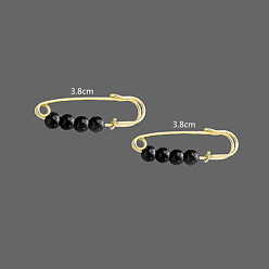 Black Imitation Pearl Safety Pin Brooches, Alloy Rhinestone Waist Pants Extender for Women, Golden, Black, 38mm