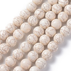 White Synthetic Magnesite Beads Strands, Round, White, 16mm, Hole: 1mm, about 26pcs/strand, 15.7 inch, about 8strands/1000g