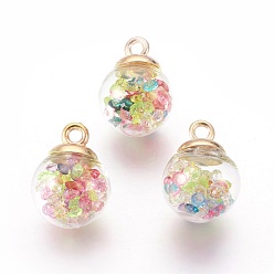 Colorful Transparent Glass Bottle Pendants, with Glass Rhinestone Inside and  Eco-Friendly Plastic Bottle Caps, Round, Colorful, 21x16mm, Hole: 2.5mm