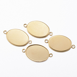 Golden Ion Plating(IP) 304 Stainless Steel Cabochon Connector Settings, Oval, Golden, Tray: 14x10mm, 20.5x11x1.2mm, Hole: 2mm