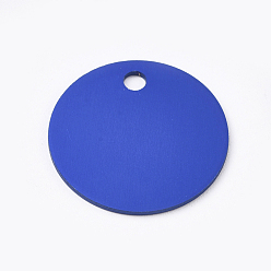 Bleu Royal Pendentifs en aluminium, étiquettes vierges, plat rond, bleu royal, 25x1mm, Trou: 3mm