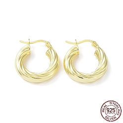 Real 18K Gold Plated 925 Sterling Silver Hoop Earrings, Twist Wire, with S925 Stamp, Real 18K Gold Plated, 25x5x21mm
