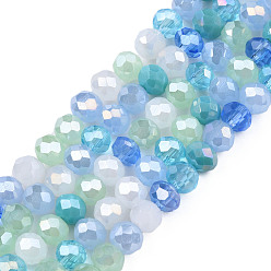 Light Sky Blue Electroplate Glass Beads Strands, Faceted, Rondelle, Light Sky Blue, 4.5x3.5mm, Hole: 1mm, about 140~143pcs/strand, 18.90 inch~19.29 inch(48cm~49cm)