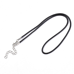 Black Waxed Cord Necklace Making, with Zinc Alloy Lobster Clasps, Platinum, Black, 17.8 inch~18 inch(45.5~46cm), 2mm