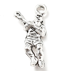 Plata Antigua Colgantes de la aleación de estilo tibetano, jugador de hockey, plata antigua, 23x11x4 mm, agujero: 1.8 mm
