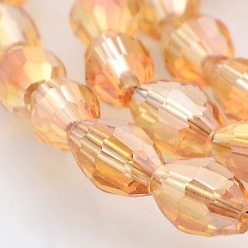 Gold AB Color Plated Glass Faceted Rice Beads Strands, Gold, 6x4mm, Hole: 1mm, about 72pcs/strand, 16 inch