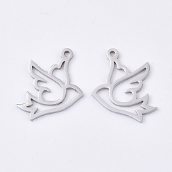 Stainless Steel Color 201 Stainless Steel Pendants, Bird, Stainless Steel Color, 16x18x1mm, Hole: 1.4mm