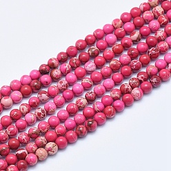 Rouge Violet Pâle Brins de perles de jaspe impérial naturel, teint, ronde, rouge violet pâle, 4mm, Trou: 0.5mm, Environ 98~102 pcs/chapelet, 15.7 pouce