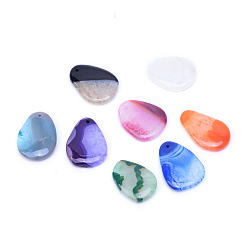 Mixed Color Natural Crackle Agate Pendant, Dyed, Mixed Shape, Mixed Color, 35~42x25~32x6~7mm, Hole: 2mm