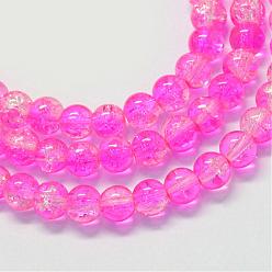 Rose Chaud Cuisson peint verre craquelé transparent brins de perles rondes, rose chaud, 4.5~5mm, Trou: 1mm, Environ 210 pcs/chapelet, 31.4 pouce
