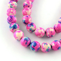 Magenta Dyed Natural Ocean White Jade Round Bead Strands, Magenta, 6mm, Hole: 1mm, about 62pcs/strand, 15.7 inch