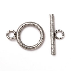 Stainless Steel Color 304 Stainless Steel Textured Toggle Clasps, Ring, Stainless Steel Color, Ring: 18.5x14x2mm, Hole: 3mm, Bar: 20x7x2, Hole: 3mm