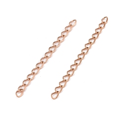 Rose Gold 304 Stainless Steel Chain Extender, Dapped Curb Chain, Rose Gold, 45~52mm, Link: 4.5x2.5x0.5mm