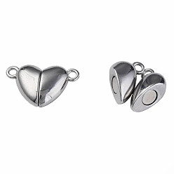 Stainless Steel Color 304 Stainless Steel Magnetic Clasps, Heart, Stainless Steel Color, 11x17x5mm, Hole: 1.5mm