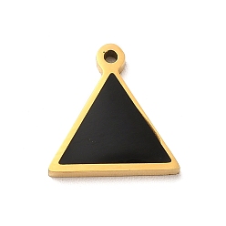 Noir 304 Bijoux émaillés en acier inoxydable, charme triangulaire, or, noir, 11.4x11x1.4mm, Trou: 1mm